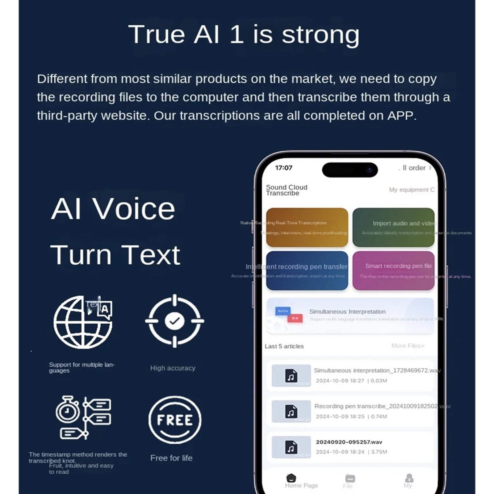 Powered Voice Recorder Mini Call Recorder with Speech-to-Text & Summarize 100Language