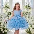 thumbnail image 5 of LYHaoo Girls Girl Dress With 3D Floral Embroidery Bow Sash Tiered Gown Party Dress，Girls A Line Dresses Sizes 7-8 Years Blue, 5 of 7