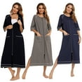 thumbnail image 7 of Women Zipper Robes Full Length Nightgowns Cotton Loose Housecoat Half Sleeve Loungewear with Pockets,Round Neck Nursing Gown Long Housedress Loose Plus Size Sleepwear Pajamas Dress,S-XXL Navy, 7 of 7