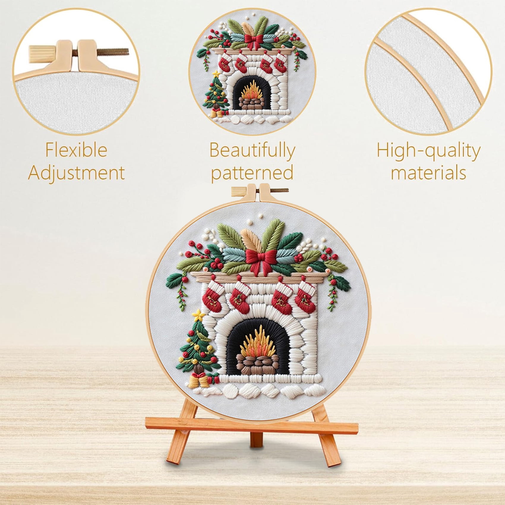 HVEST 4 Pack Christmas Embroidery Kit for Beginners - Santa Claus with Embroidery Pattern, Hoop, Complete Cross Stitch Supplies (Needle/Threads/Scissors) DIY Craft for Adults Sewing Hobby