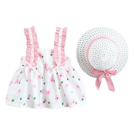 

Toddler Little Girl Dress Spaghetti Strap Ruffles Skirt Floral Printed Dress Summer Princess Dress For Vacation Party Hats Kids Baby Sweet Sundress Outwear Leisure Dailywear