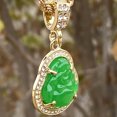 thumbnail image 4 of Green Resin Buddha 1" inch Pendant Necklace Gold Plated Rope Chain 24" Inch x 4MM Thick, 4 of 14