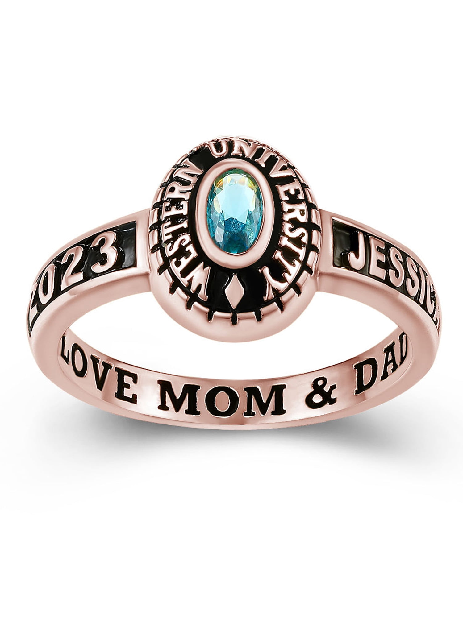 Mementos PJM Custom Class Rings for Women High School or College-Sterling Silver 925/Rose Gold