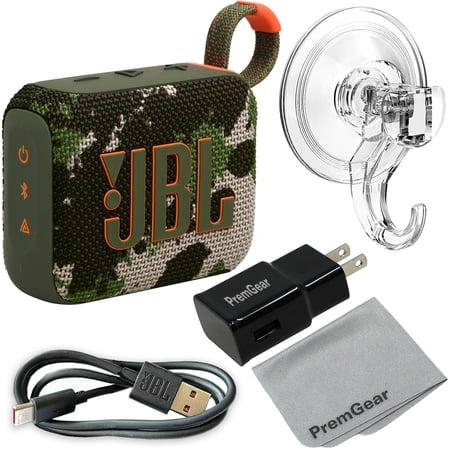 JBL Go 4 Ultra-Portable, Waterproof and Dustproof Bluetooth Speaker (Camo) with Punchy bass, 7-Hour Battery, Bundled with Clear Suction Hook, Charging Cable, Wall Adapter and Cloth