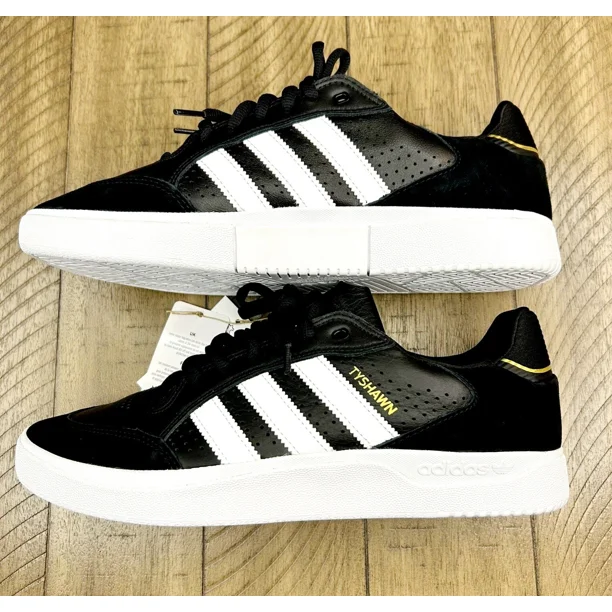 Size 11 - Adi - das Mens Tyshaun Low Black/White/Gold Skateboard Shoes