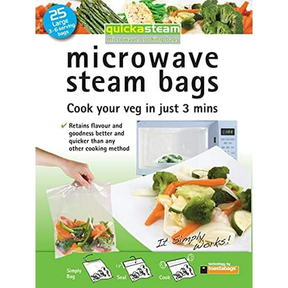 25-Pack Large Quickasteam Microwave Steam Cooking Bags for Faster, Healthier Vegetables$$Home Decor, Kitchen, & Other