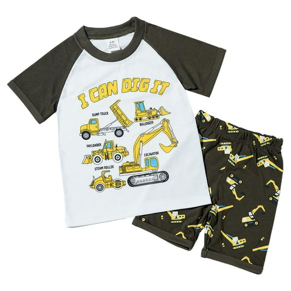 BOBOGOJP Toddler Boys Pajamas Kids Dinosaur Summer PJS Monster Truck Children Excavator Jammies Short Sets 2-7 Years White for Size 3-4 Years