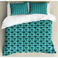 thumbnail image 1 of Palm Tree Duvet Cover Set Queen Size, Black Silhouettes of Coconut Trees in Cartoon Style on Turquoise Backdrop, Decorative 3 Piece Bedding Set with 2 Pillow Shams, Turquoise Black, by Ambesonne, 1 of 3