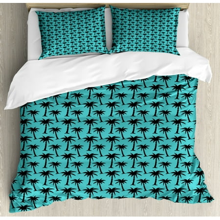 Palm Tree Duvet Cover Set Black Silhouettes Of Coconut Trees In