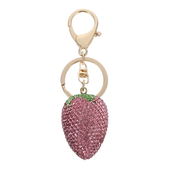 HEATSHAKING 1Pack Strawberry Shaped Keychain Pink Zinc Alloy Rhinestone Durable For Girls