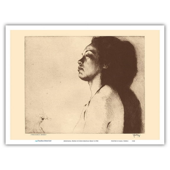 Mokihana Hawaii - Native Hawaiian Girl - from Etchings and Drawings of Hawaiians - Vintage Drypoint Etching by John Melville Kelly c.1936 - Master Art Print (Unframed) 9in x 12in