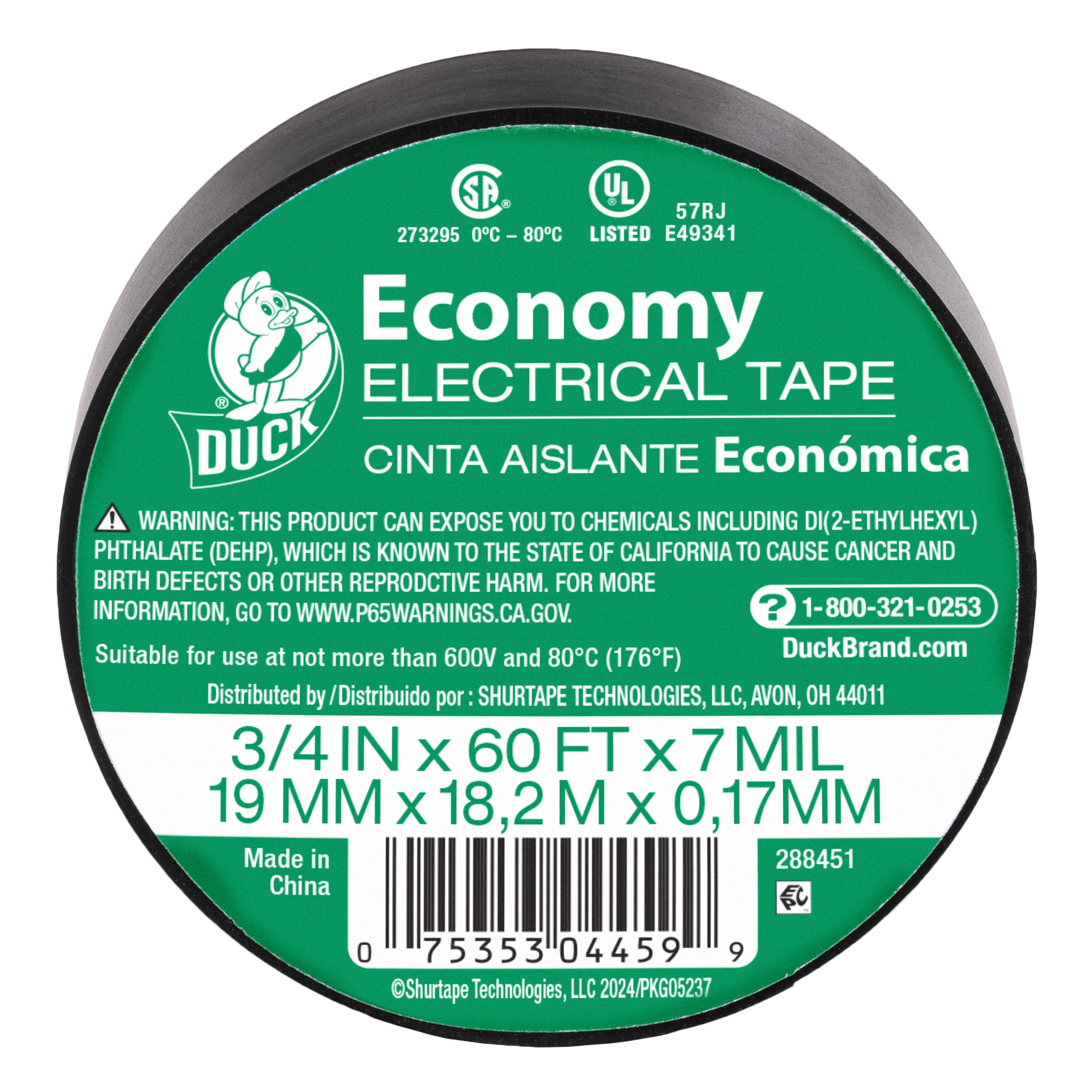 (4 pack) Duck Brand 0.75" x 60 ft. x 7 mm, Black Auto Electrical Tape