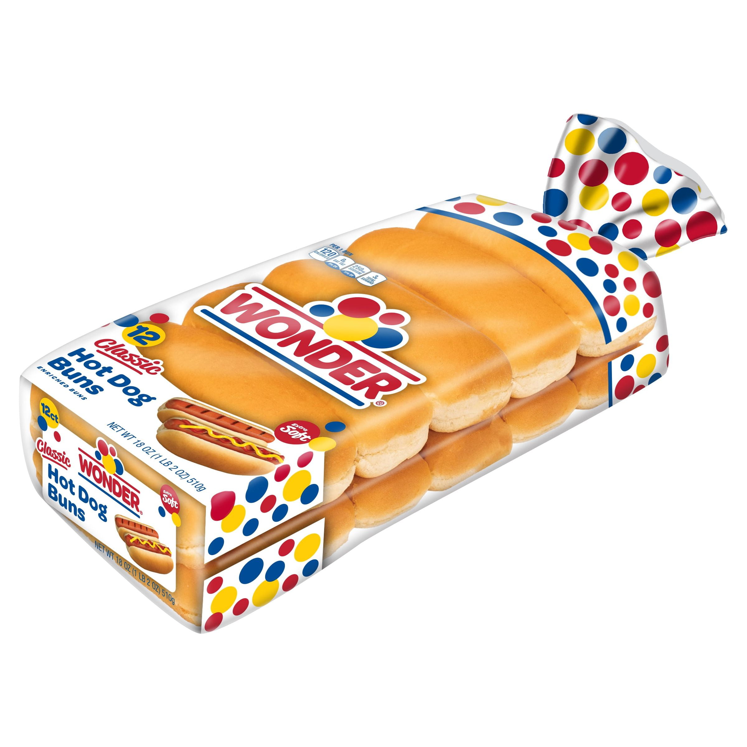 Wonder Bread Classic Extra Soft Hot Dog Buns, White Bread Buns, 18 oz., 12 Ct, Shelf-Stable