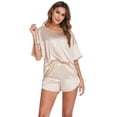 thumbnail image 5 of Ekouaer Satin Pajamas for Women Short Sleeve Silk Pajama Sets Soft Sleepwear Top with Causal Pj Shorts, 5 of 6