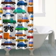 thumbnail image 4 of 72" x 72" Cartoon Car Shower Curtain Waterproof Bathroom Drapes with Construction Vehicle & Truck Design - Fade-Resistant Polyester Fabric, Machine Washable, Includes 12 Hooks, 4 of 5