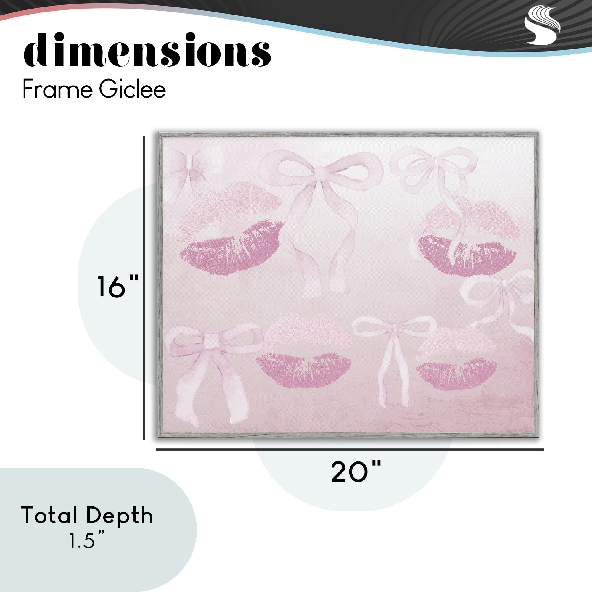 Dreamy Bows & Lips Gray Framed Giclee Art, design by Kim Allen