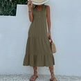 thumbnail image 4 of pimelu Dresses for Women Wedding Guest Dresses for Women Beach Button up Loose Ruffle Swing Tank Long Dress Summer Formal Solid Sleeveless V-Neck Women Maxi Sundresses, 4 of 5