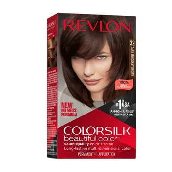 Revlon Colorsilk Beautiful Color Permanent Hair Color, Long-Lasting High-Definition Color, Shine & Silky Softness with 100% Gray Coverage, Ammonia Free, 032 Dark Mahogany Brown, 1 Pack