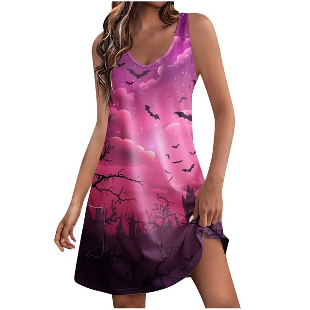 Summer Dress for Women,Dress for Women,Womens Summer Fashion Printing Pocket Sleeveless V-Neck Dress,Womens Summer Dress,Womens Summer Dress