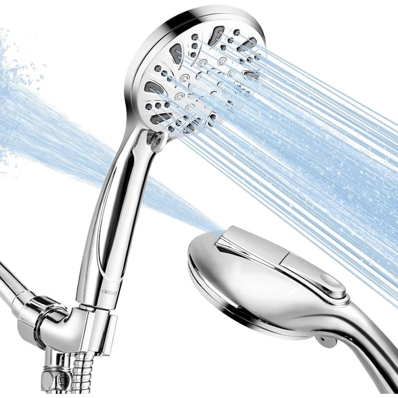 High Pressure Shower Head with Handheld - 6-Mode Powerful Showerhead 70'' Stainless Steel Hose, Adjustable Bracket and Built-in Power Wash to Clean Tub Tile Pets Bathroom Corner