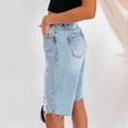 thumbnail image 3 of adviicd Blue Jeans Women Ripped Denim Jean Shorts High Waisted Casual Summer Folded Hem Short Jeans with Pockets Blue L, 3 of 5