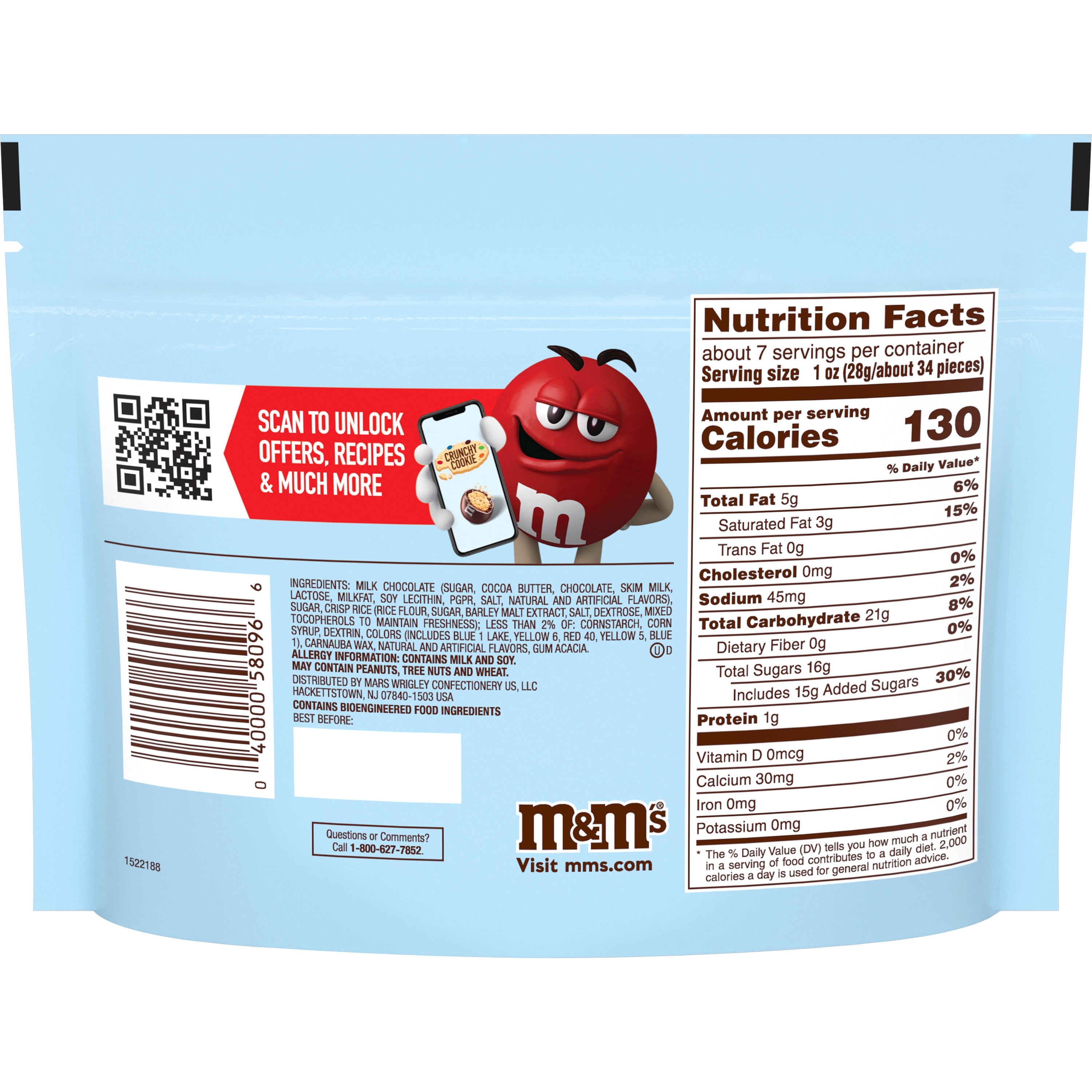  M&M'S Crunchy Cookie Milk Chocolate Candy, Sharing Size, 7.4  oz Resealable Bag : Grocery & Gourmet Food