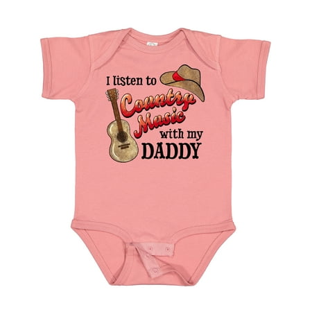 

Inktastic I Listen to Country Music with My Daddy Guitar and Hat Gift Baby Boy or Baby Girl Bodysuit