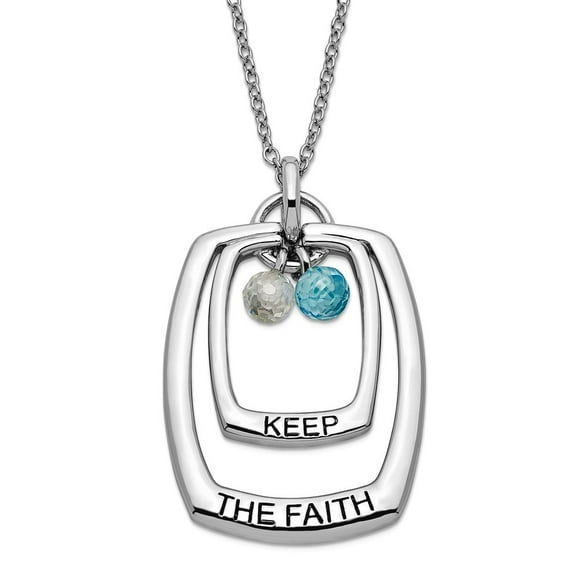 925 Sterling Silver Polished Spring-Ring Oxidized Antiqued Cubic Zirconia Keep The Faith 18inch Necklace Pendant Necklac