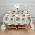 thumbnail image 3 of Colorful Highland Cow Flower Pattern Square Tablecloth,Waterproof Square Table Cover,Wipeable Spillproof Washable Table Cover for Home Kitchen Party Decor 60"x60"(152x152cm), 3 of 6