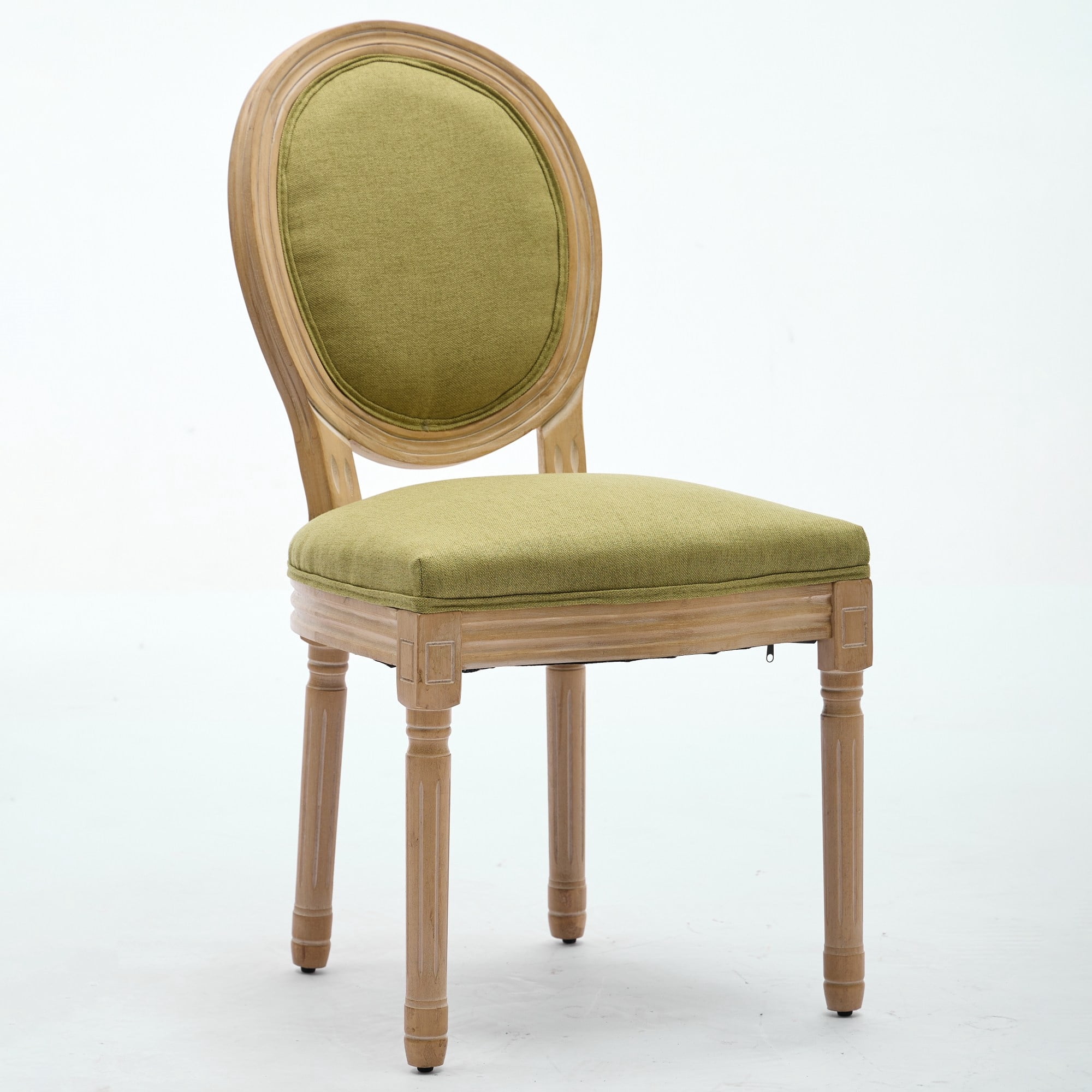 Miniyam Dining Chair Set of 2, French Style Antique Painting Linen Fabric Back, Olive Green