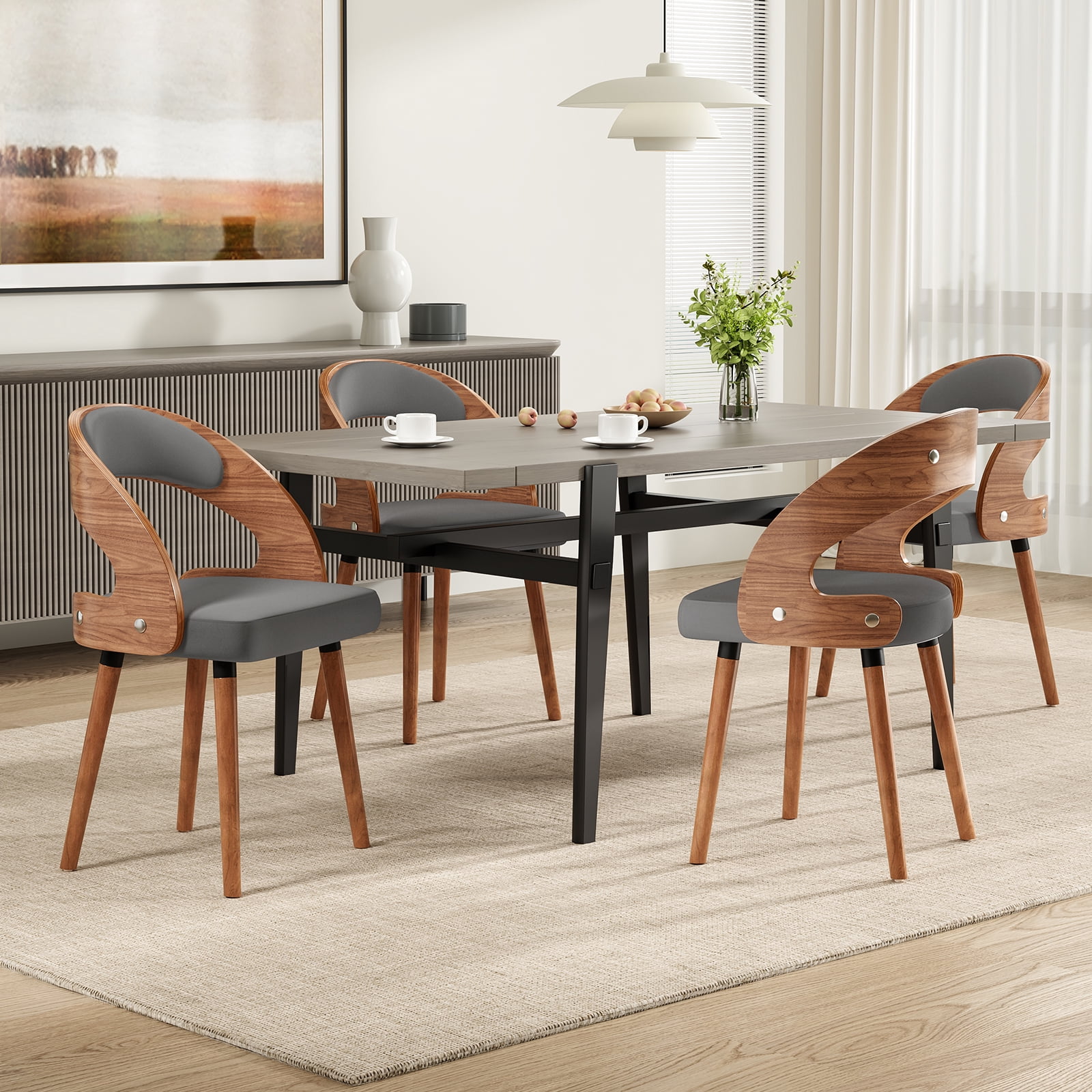 Farini Set of 2 Wood Dining Chairs with Curved Backrest for Kitchen Dining Room, Dark Gray