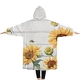 thumbnail image 2 of Oversized Wearable Blanket Hoodie,White Sunflower Bee Butterfly Pattern Sherpa Blanket Hoodie with Super Pockets,Super Warm Fuzzy Pullover for Women & Men, 2 of 6