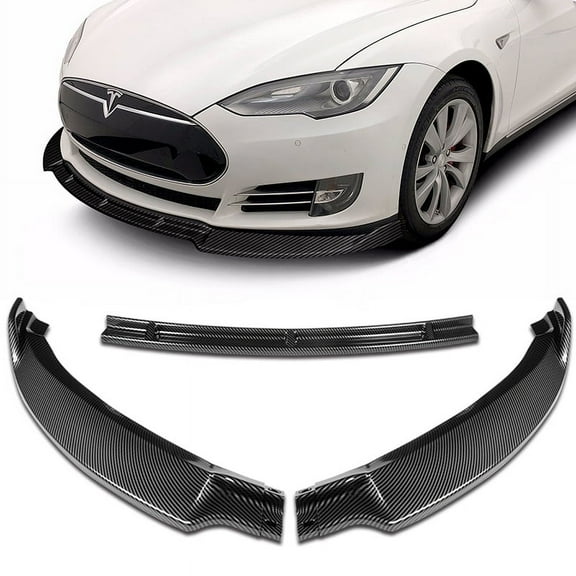 Stay Tuned For 2012-2016 Tesla Model S STP-Style Carbon Look Front Bumper Splitter Spoiler Lip 3PCS Set