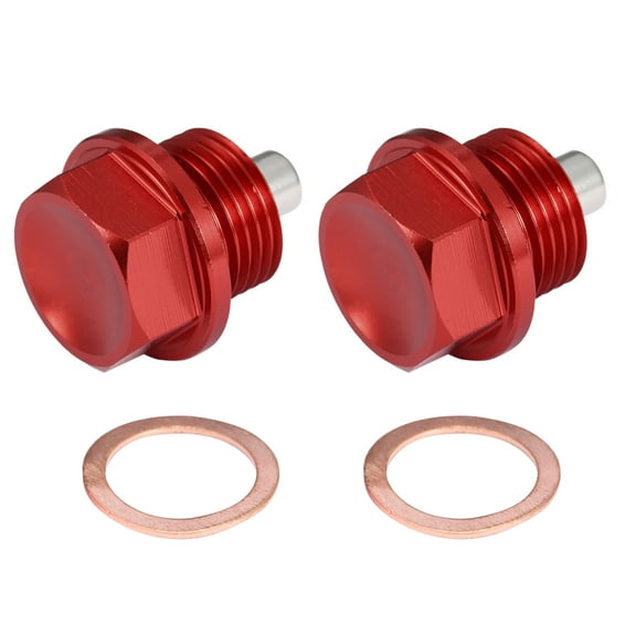 Unique Bargains 2 Set M18x1.5 Oil Drain Plug Magnetic Aluminum Alloy with 2 Washer for Car Motorcycle Red