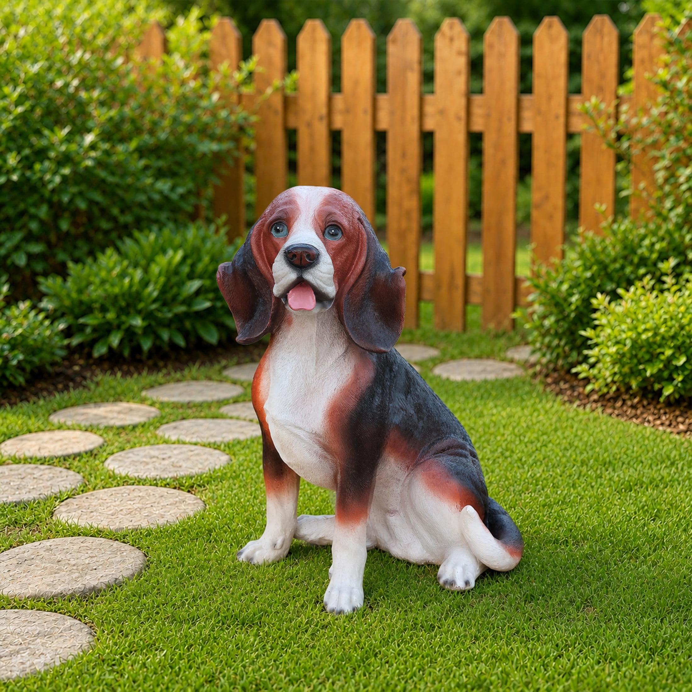 Noble House Lifelike Sitting Beagle Dog Statue, Realistic Resin Animal Figurine for Outdoor Garden Decor, Multicolor