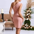 thumbnail image 3 of Mujeres Verano sin Mangas Mini Vestido de un Hombro Cuello Asimétrico, Cintura Delgada Vestido Bodycon Color Sólido, 3 of 7