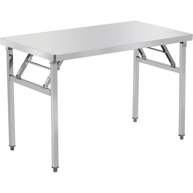 BeesClover Commercial Worktable Workstation, Stainless Steel Folding Table with Metal Adjusting Foot for Kitchen