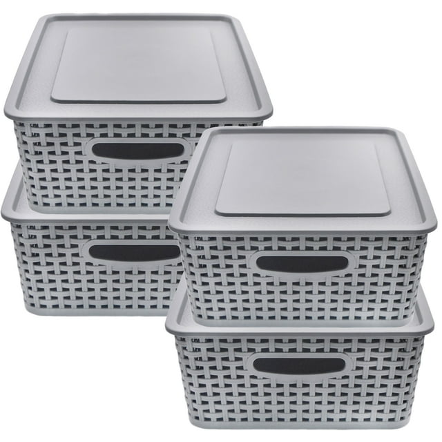 Set De 4 Cajas, Canastas Organizadoras Tipo Rattan Gris
