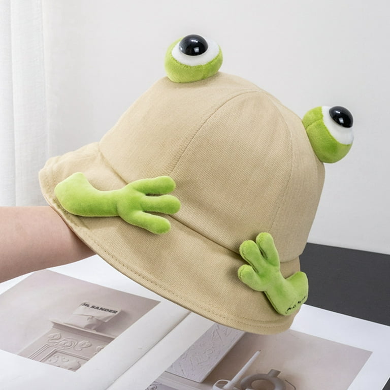 KelaJuan Women Cartoon Frog Bucket Hat Funny Eyes Fisherman Hat Basin Hats Spring Summer Personality Bucket Caps