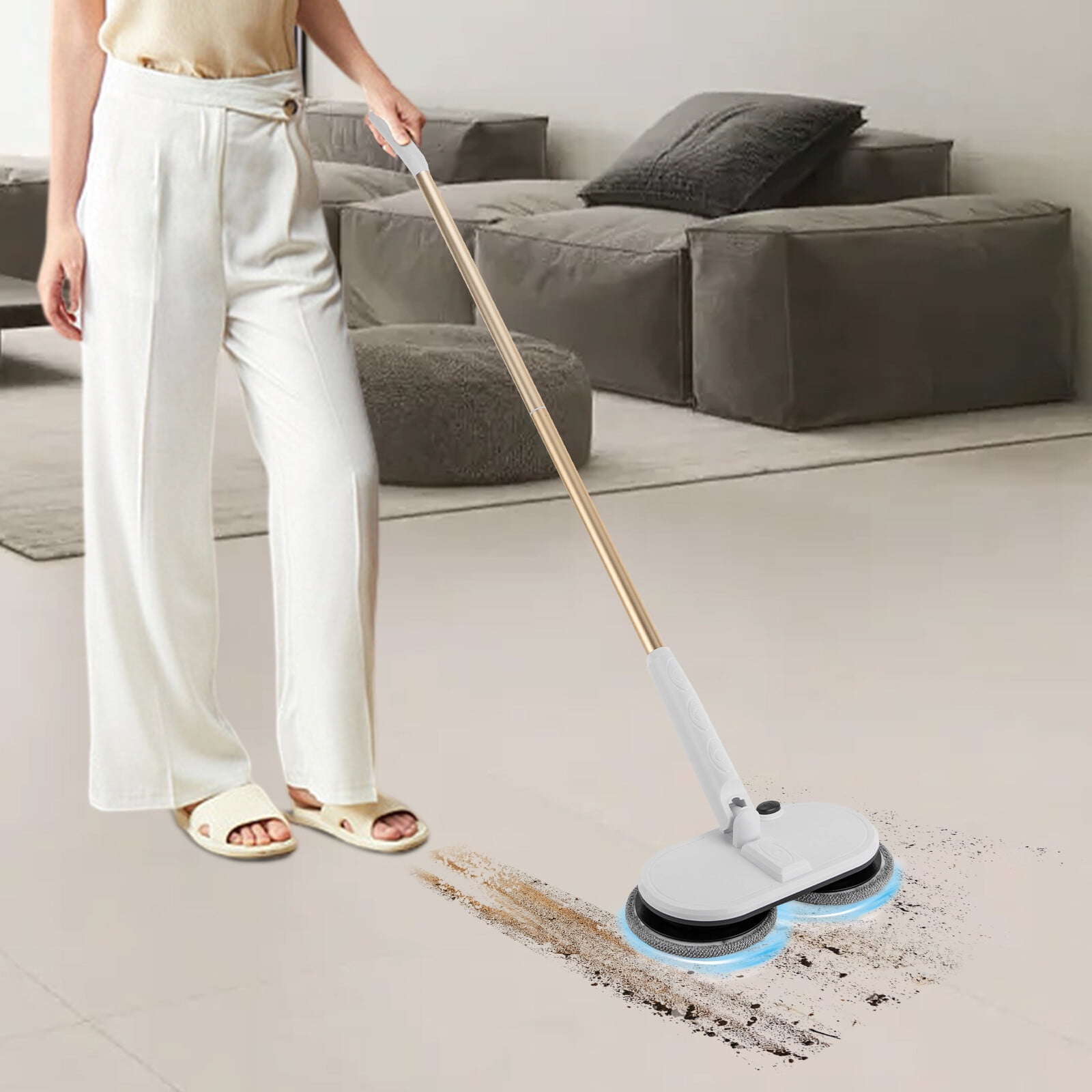 Dual Spinning Scrubber Cordless Electric Mop Spin Mop for Home Floor Cleaning White for Kitchen, Bedroom