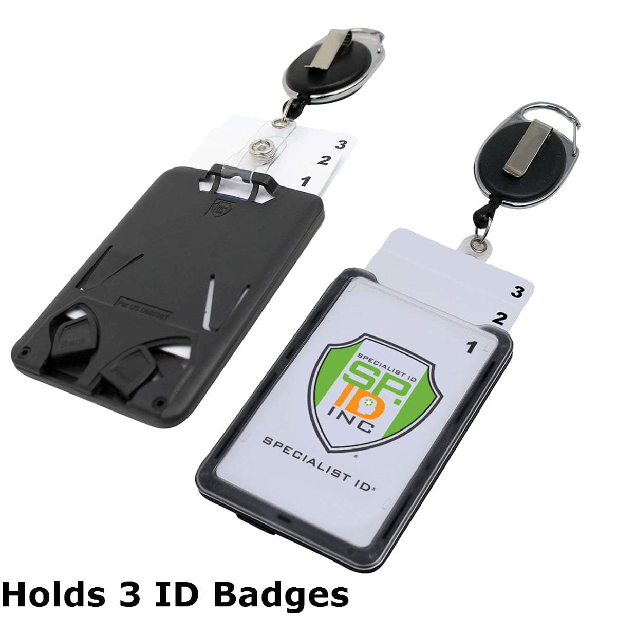 Hard Plastic 3 Card Badge Holder with Retractable Reel - Retracting ID  Lanyard Features Belt Clip  Carabiner - Rigid Vertical CAC Holder - Top  Load Holds Three Cards by Specialist ID (Black) - Walmart.com