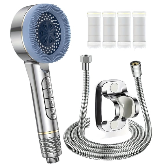High pressure shower heads with handheld,filtered shower head,High Flow Even with Low Water,3 Modes Filtered Showerhead Power Wash for Hard Water,5FT Replacement Hose/Bracket
