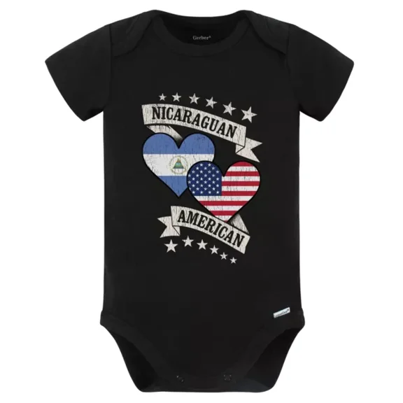 Baby Bodysuit BELLA CANVAS Nicaraguan American Heart Flags Nicaragua America Baby Bodysuit (Black)