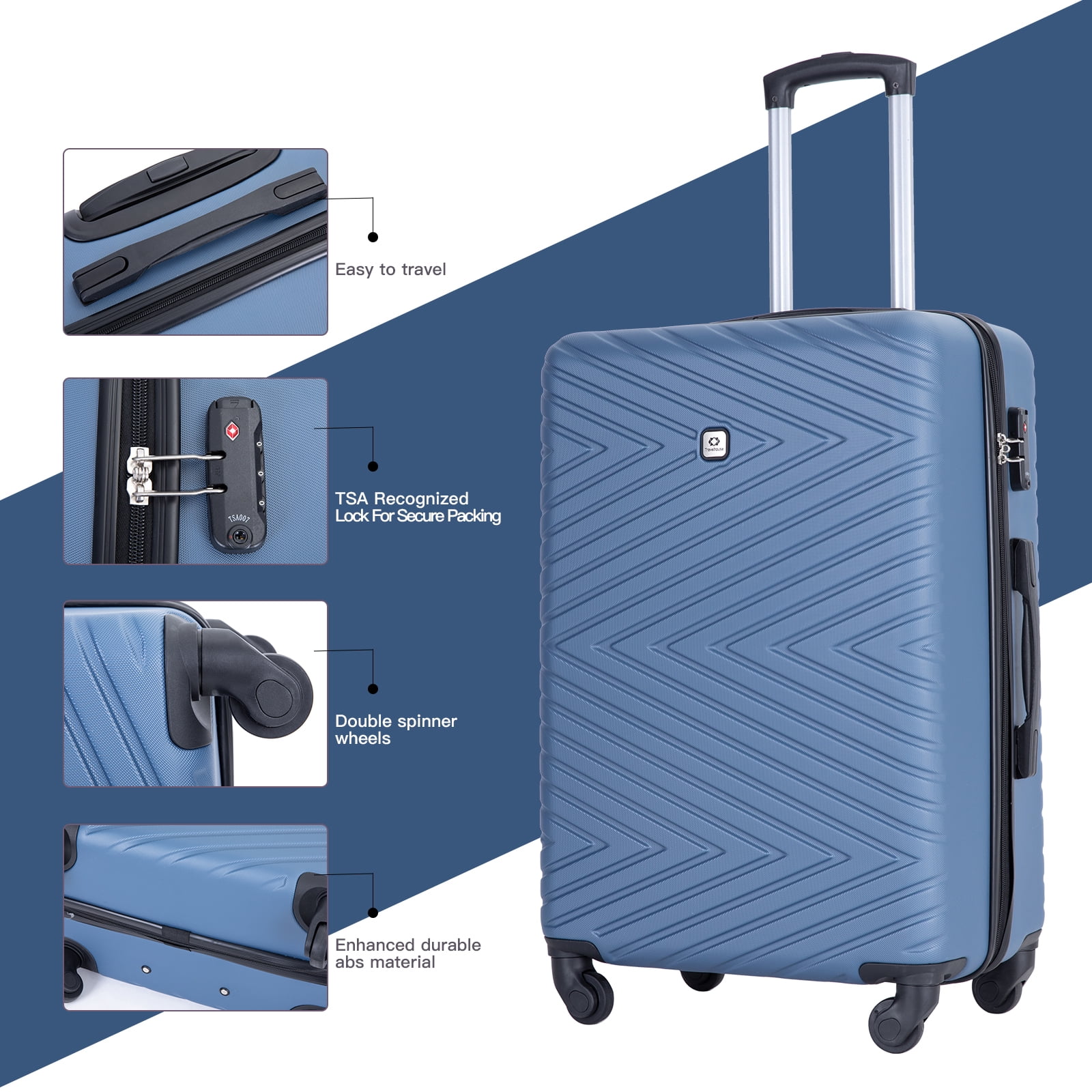 Travelhouse 4 Piece Hardshell Luggage Set Hardside Lightweight Suitcase with TSA Lock Spinner Wheels Blue