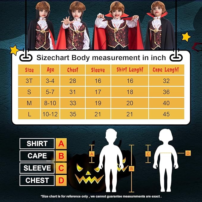 Déguisement Vampire Enfant – Cape, Haut, Pantalon, Sceptre Crâne Et Dents Factices – Halloween Et Fêtes