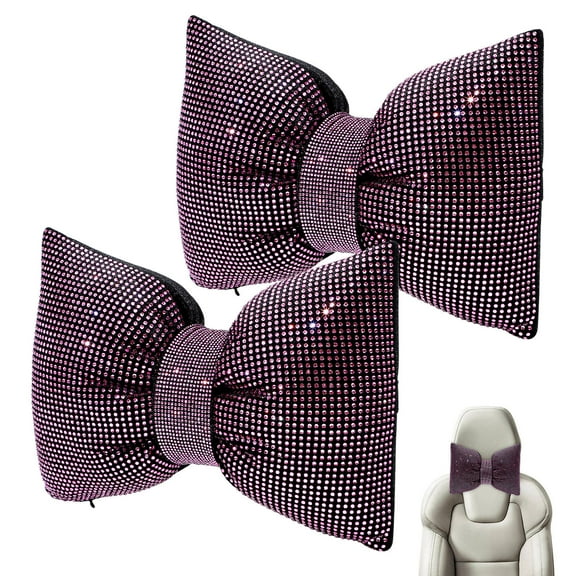 FRCOLOR 2pcs Bling Car Headrest Pillow Decorative Neck Pillow Rhinestone Seat Pillow Cushion For Driving Bow Pillow Car Seat Accessory
