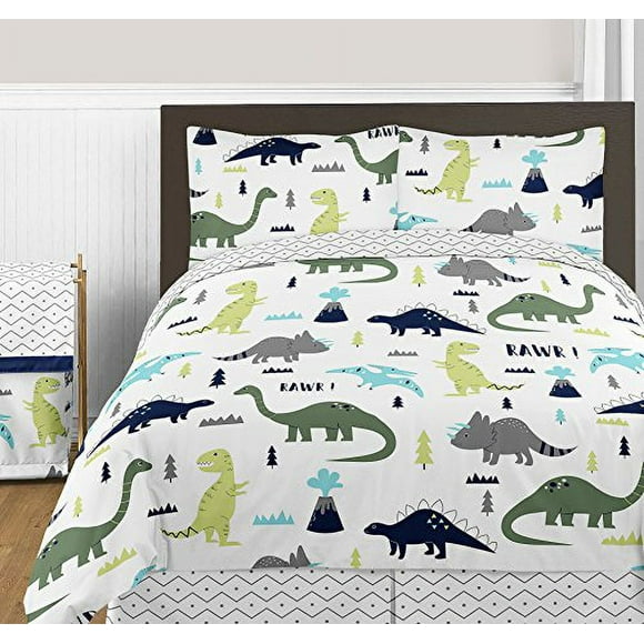 4 Piece Queen Sheet Set for Blue and Green Modern Dinosaur Bedding Collection
