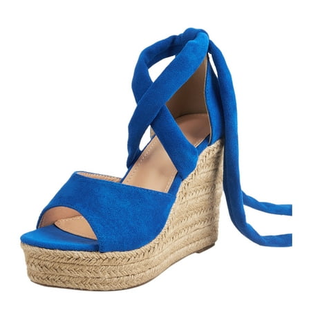 

Sandals For Women Ladies Fashion Solid Wedges Casual Roman Shoes Sandals Flock Blue sandals for Women