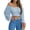 Blue, variant on Woman off Shoulder Ruched Tie Back Crop Top Summer Lantern Sleeve Boho Shirt Blouse Blue Peony Print S