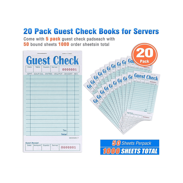 Livre de Chèques pour Invités Lot de 20, Blocs-Notes de Serveur, Accessoires de Garde-Corps, Fournitures de Restaurant 1000 Unités au Total